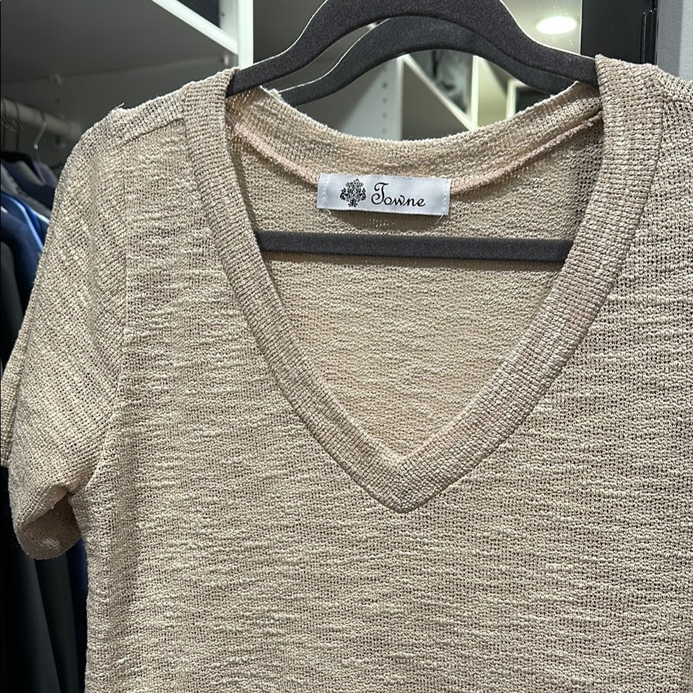 Anthropologie Cream Ribbed T-Shirt